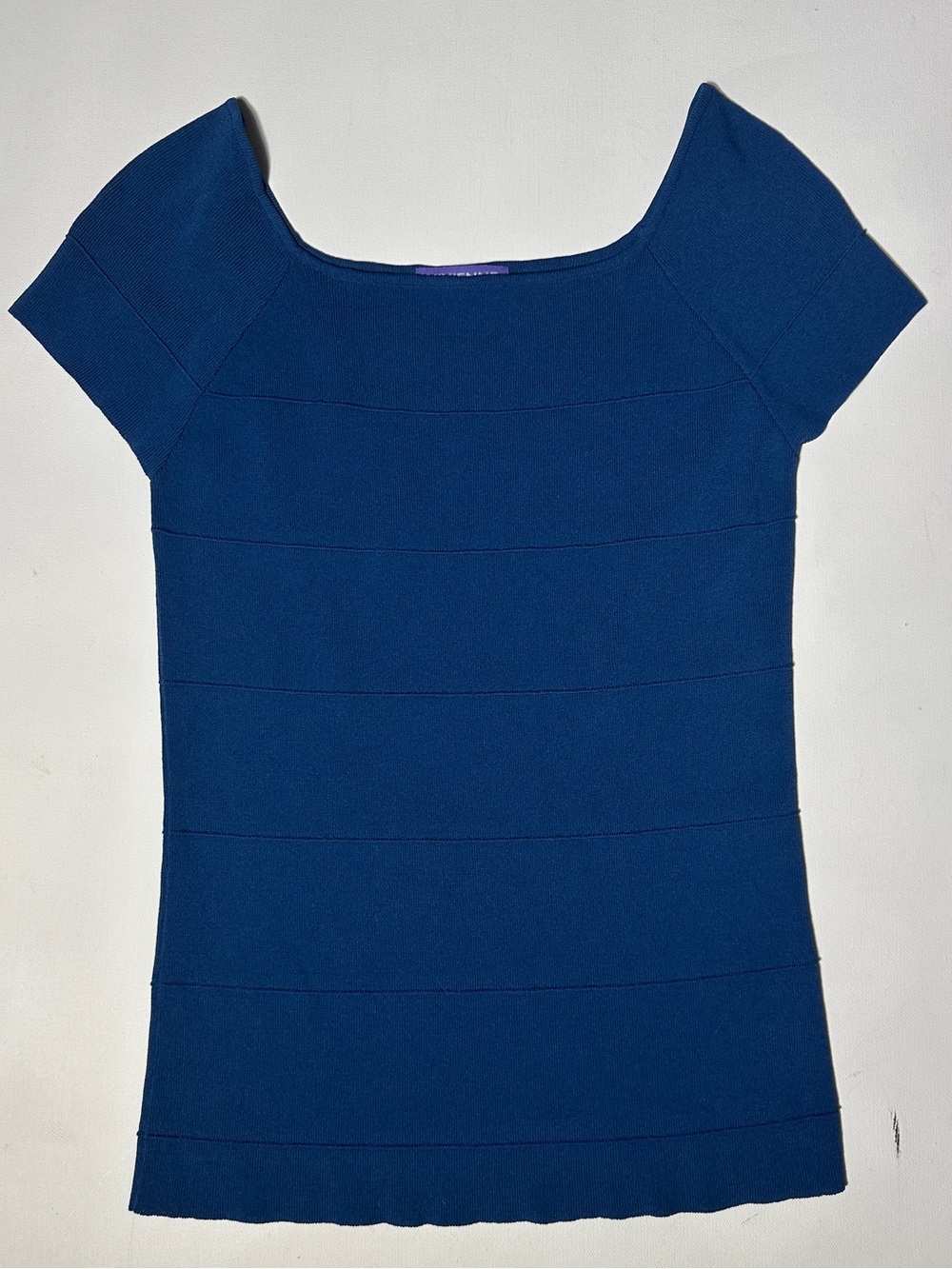 Vivienne Tam Deep Blue Scoop Short Sleeve Top